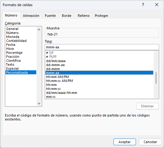 Formato de celdas personalizado para fechas en Excel