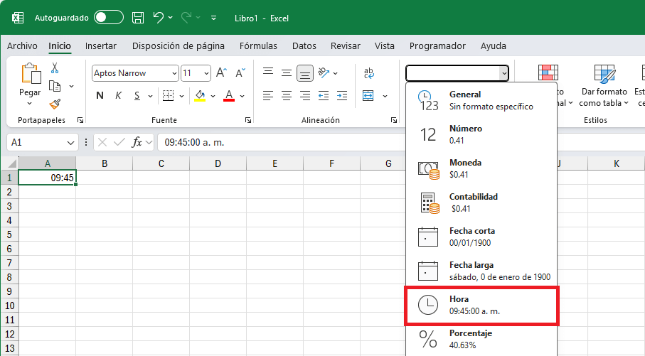 Formato de hora en Excel
