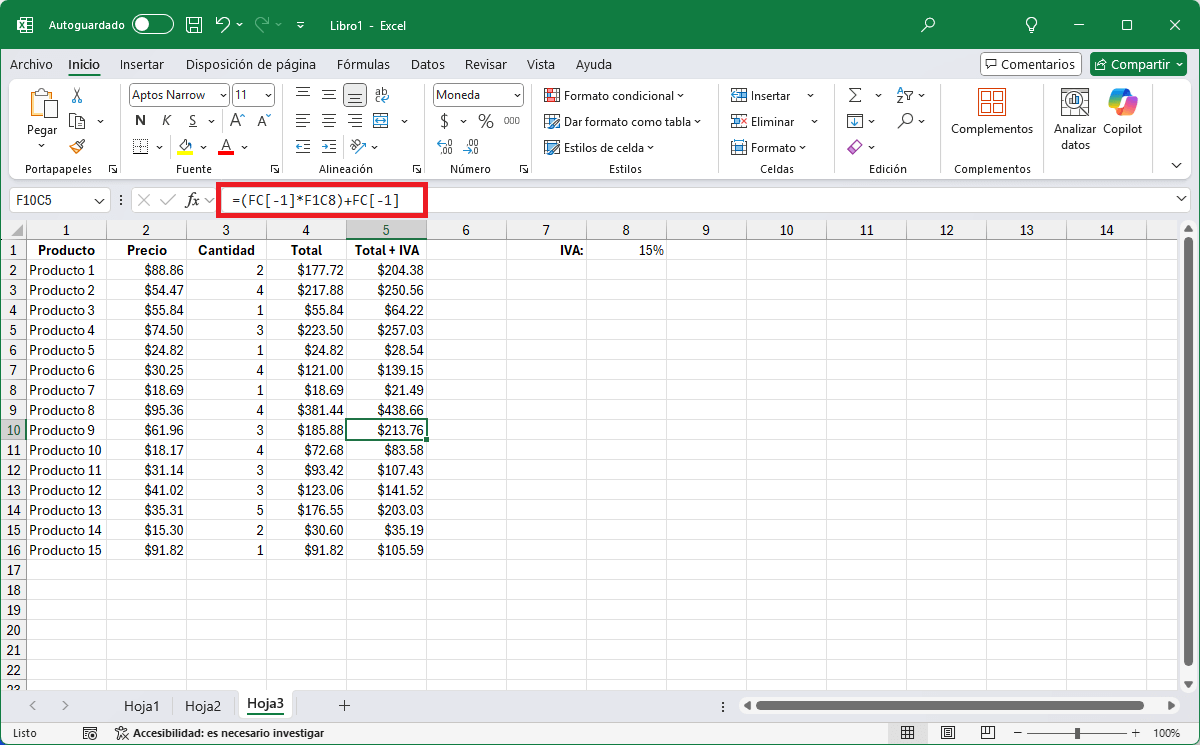 Estilo de referencia R1C1 en Excel