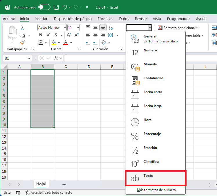 Cambiar el formato de celda en Excel