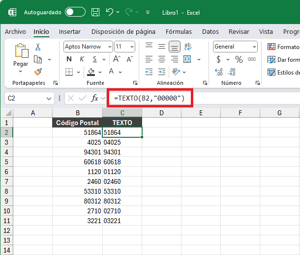 Función TEXTO en Excel para mantener los ceros a la izquierda en un número