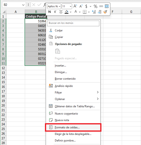 Abrir el cuadro de diálogo Formato de celdas en Excel