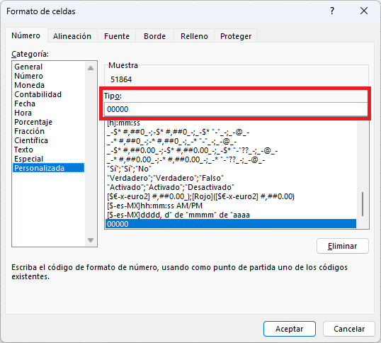 Formato personalizado para códigos postales en Excel