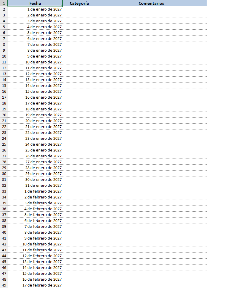Plantilla de Calendario 2027 en Excel