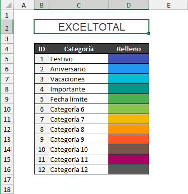 Hoja de configuración del calendario 2027 de Excel Total