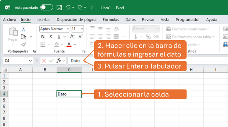 Introducir datos en la barra de fórmulas de Excel