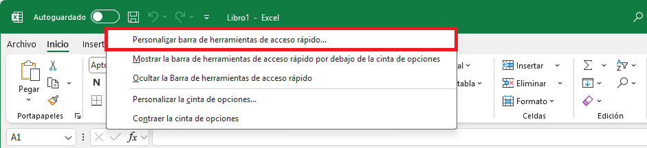 Personalizar la barra de herramientas de acceso rápido en Excel
