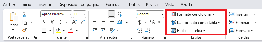 Botones desplegables en la cinta de opciones de Excel