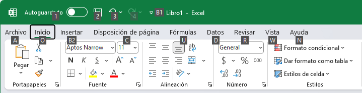 Acceder la cinta de opciones con el teclado