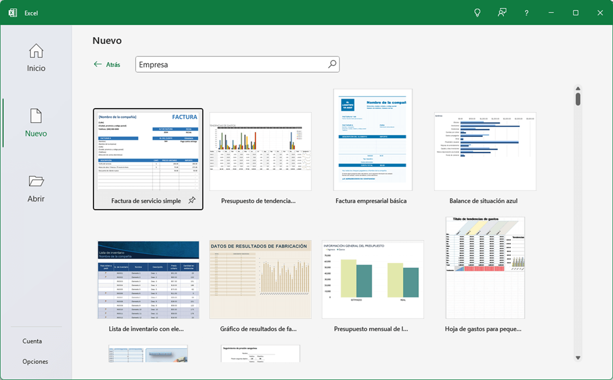 Crear un libro de Excel basado en plantillas