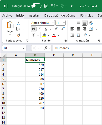 Ejemplos de números en Excel