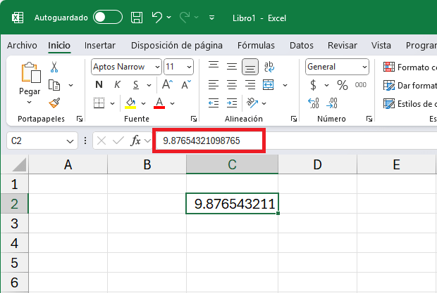 Máximo de dígitos significativos en un decimal en Excel