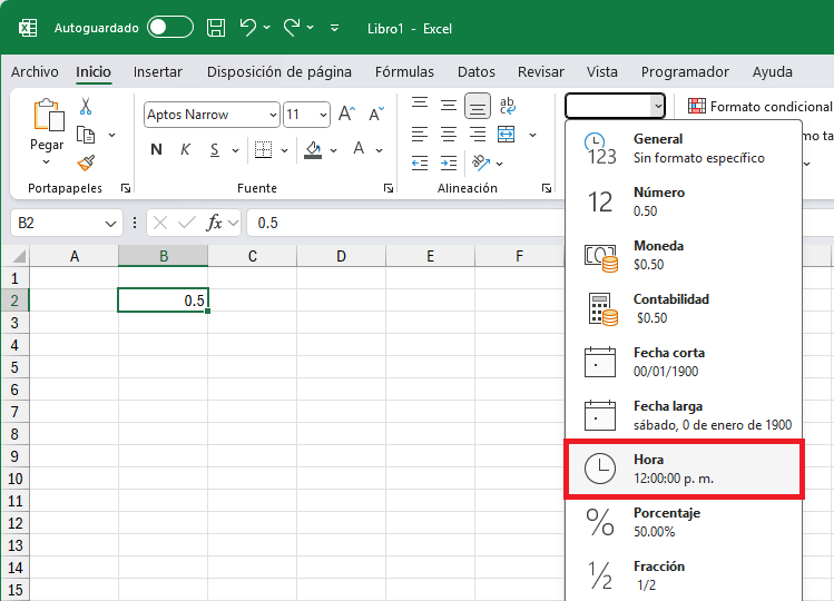 Valor numérico de las horas en Excel