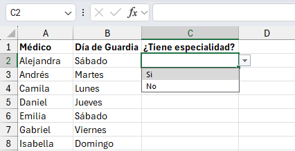Lista desplegable con pocos elementos