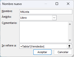 Crear un nombre de rango para referirse a la columna de una tabla.