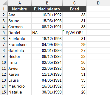Ejemplo de validación de datos en Excel