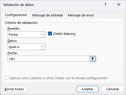 Validar que las fechas sean iguales en Excel