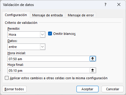 Cómo validar horas en Excel