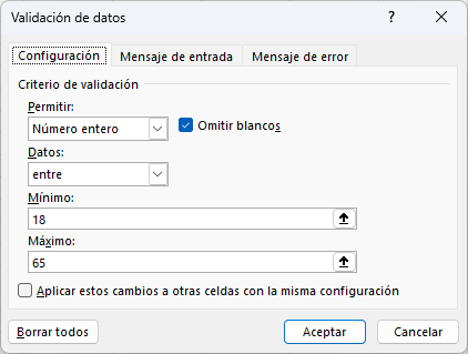 Validar un número en Excel entre un rango de valores